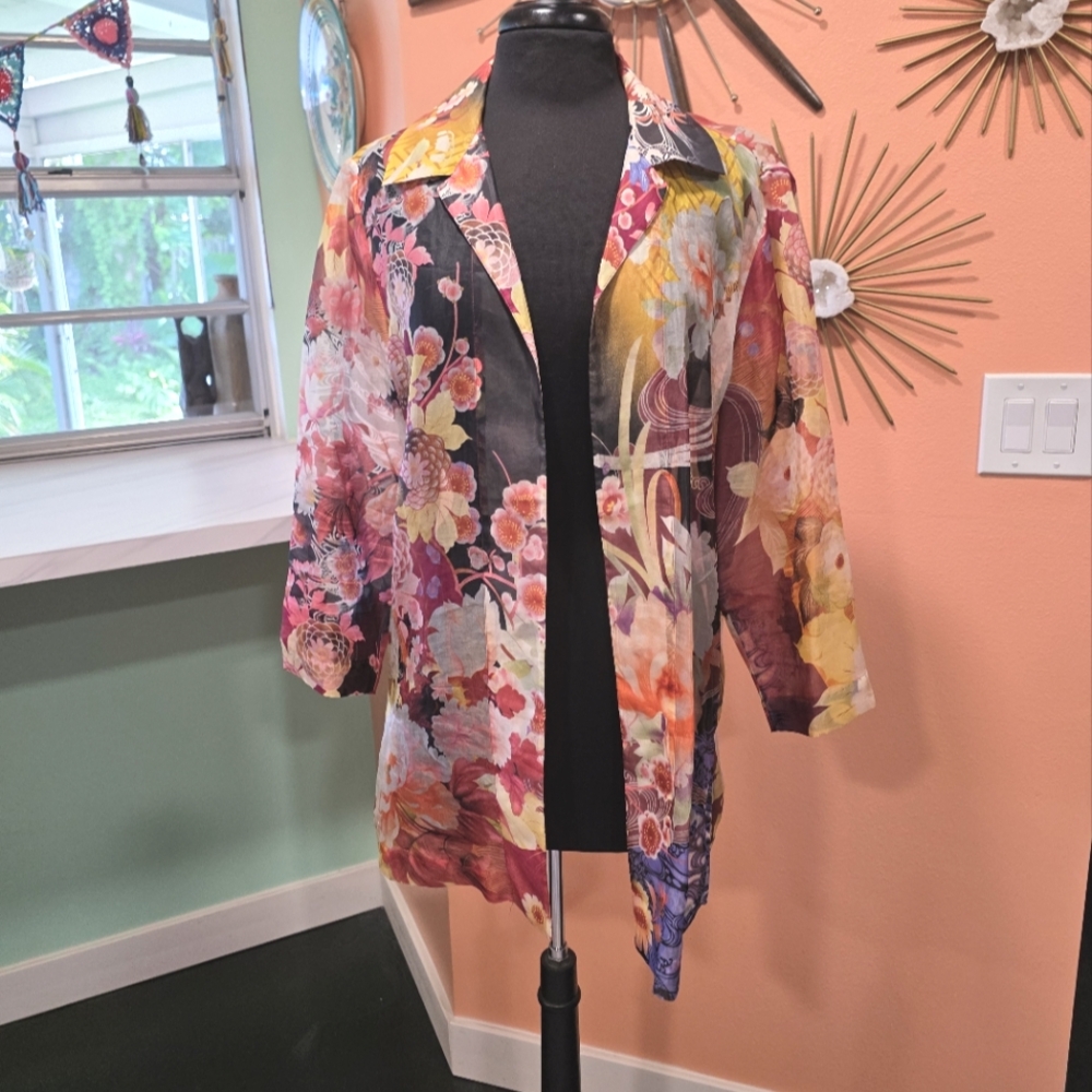 Chico's Colorful Floral Kimono Blouse